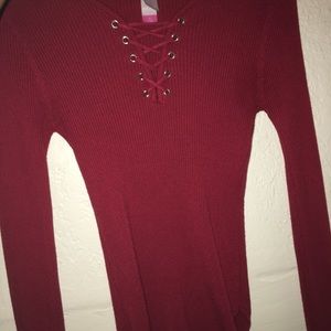 Red ribbed long sleeve